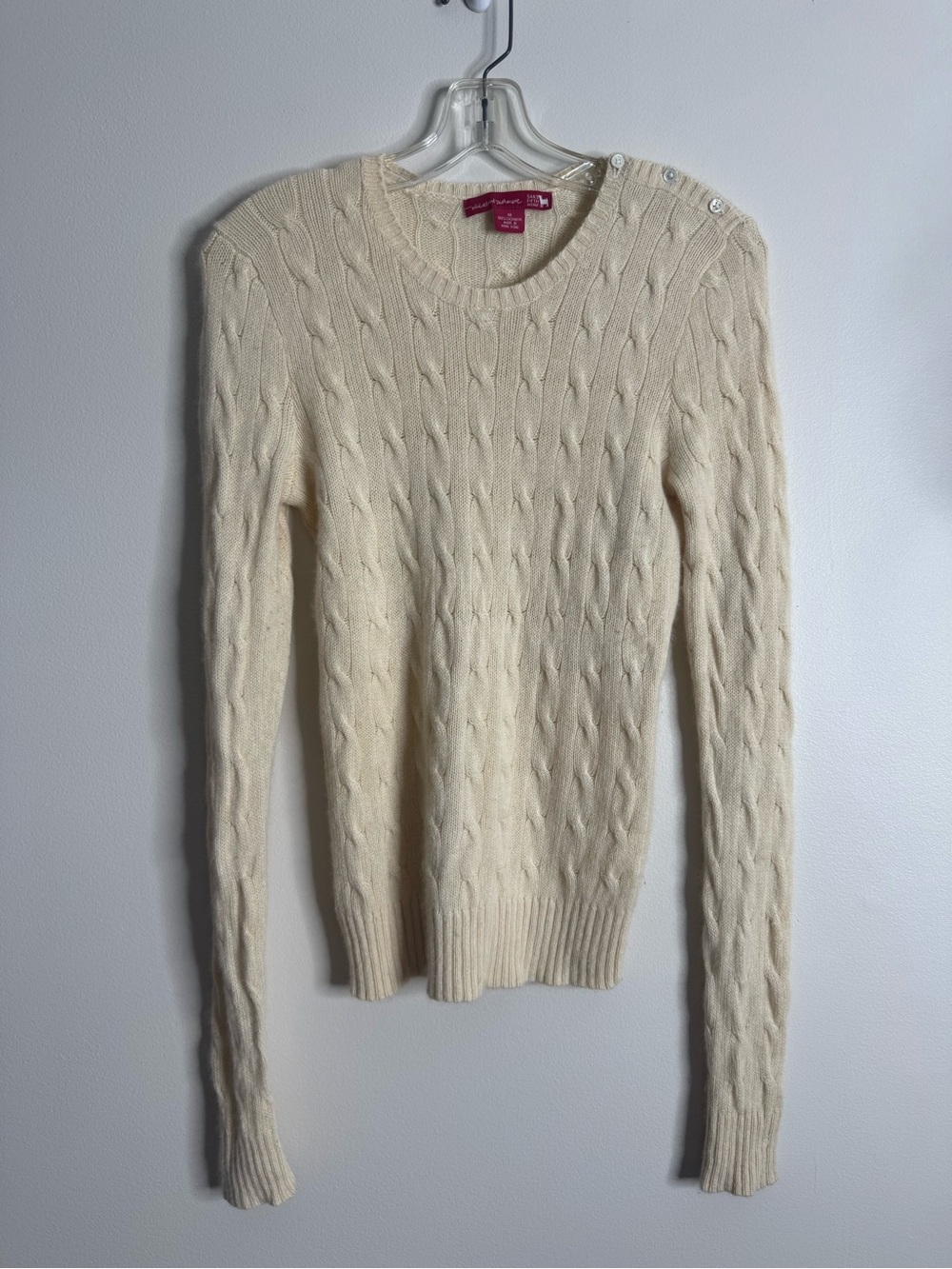 Saks Fifth Ave Wild About Cashmere 100% Cable Knit Sweater Cream Medium M